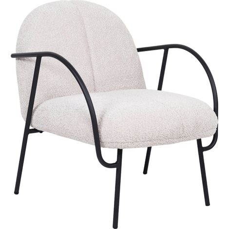 Fauteuil lounge beige tissu doux et pieds métal noir - Beige doux et noir mat (1/4)