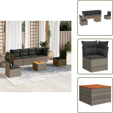 The Living Store 7-tlg. Garten-Sofagarnitur mit Kissen Grau Poly Rattan - Gartenmöbel Set - Esszimmergarnitur - Outdoor Möbel - Lounge Sofa - Rattan Gartenmöbel (1/5)