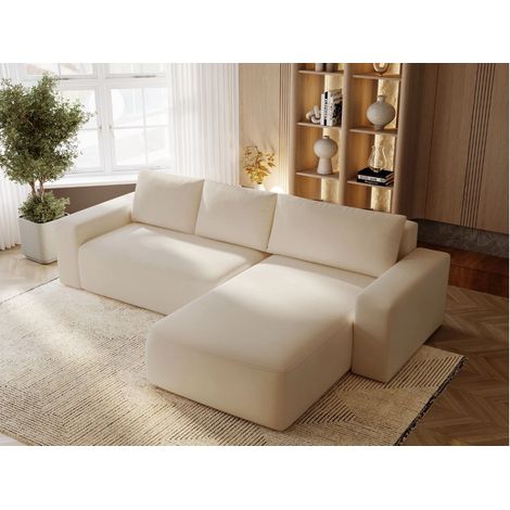 Canapé D'angle Convertible Méridienne Droite Tazones Tissu Velours Beige (1/5)