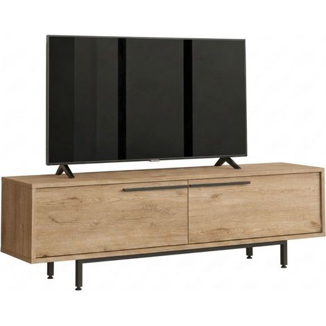 Meuble TV Bar 65 Pouces 2 Portes 2 Niches Chêne L 160 H 45.1 P 35.5 cm (1/5)
