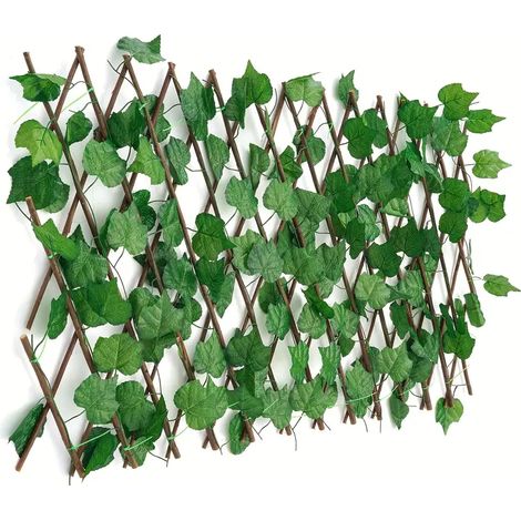 Haie artificielle extensible, haie de lierre artificiel, clôture d'intimité, décoration de jardin extérieur (extensible L.200 cm x H.32 cm) (1/5)