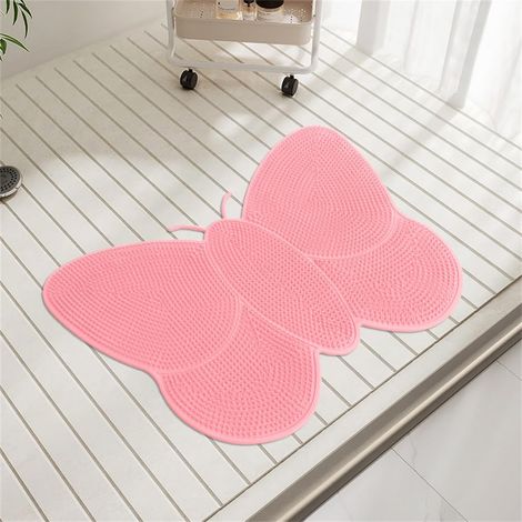 Tapis de bain en forme de papillon antidérapant à ventouses, lavable en machine, 35 x 53 cm, rose (1/5)