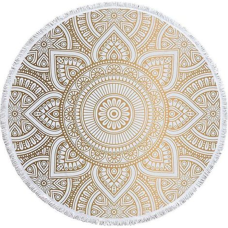 Serviette de plage ronde en microfibre mandala style hippie bohème avec pompons, couverture enveloppante surdimensionnée (1/5)
