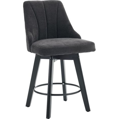 Set de 2 taburetes de bar giratorios de chenilla gris con respaldo y reposapiés MODENUIT (1/5)