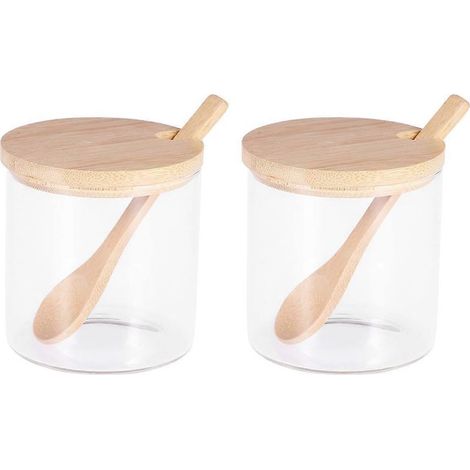 Ensemble de 2 ustensiles de cuisine : bocaux de rangement en verre avec couvercles, contenants pour épices et condiments. (1/3)
