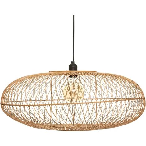 Lampe à suspendre Luminaire suspension plafonnier en bambou naturel - Diamètre 60 x Profondeur 25 cm (1/5)