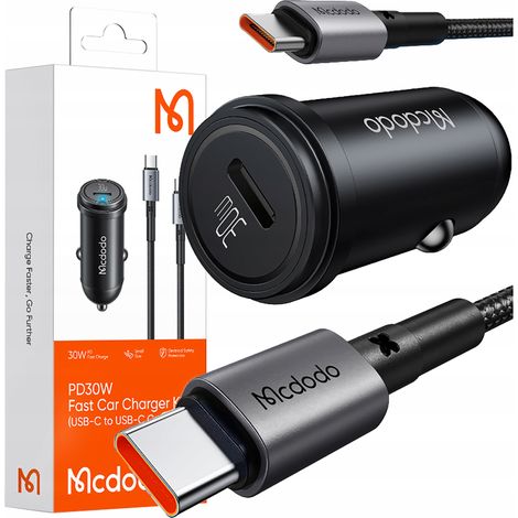 MCDODO Schnell-Autoladegerät für Handys mit USB-C-LED + 1 m USB-C-Kabel