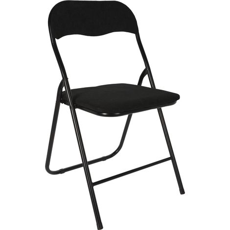 Metall Klappstuhl mit gepolsteter Rückenlehne in schwarz - Cord Bezug - Klappbarer Gästestuhl mit Polster - Küchenstuhl Beistellstul Stuhl klappbar