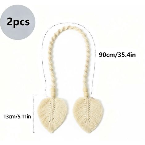 Lot de 2 embrasses de rideaux bohème en coton, beige (1/5)