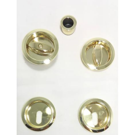 KIT SCIVOLA B LIBERO/OCCUPATO + CHIAVE CON ROSETTE TONDE OTTONE LUCIDO (1/2)