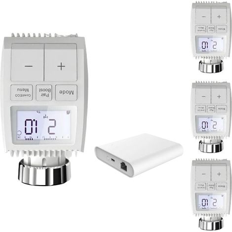 Kit 4 Têtes Thermostatiques Connectées Écran LCD + Passerelle Zigbee Ethernet - SILAMP (1/5)
