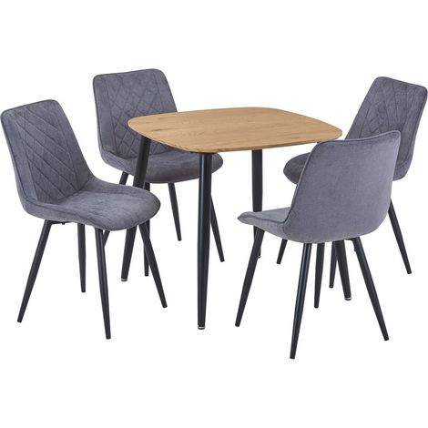 Aspen Light Oak Square Table & 4 Grey Fabric Chair Set - MDF/Metal - L54 x W53.5 x H85.5 cm