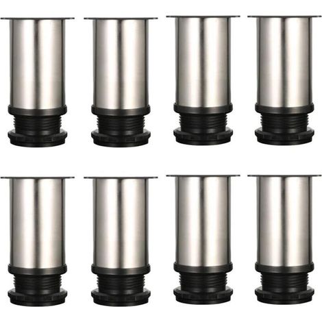 Lot de 8 Pieds de meubles, réglables Pied pieds de meubles - Chrome Métal - Hauteur réglable (Total: 80-95mm) (1/4)
