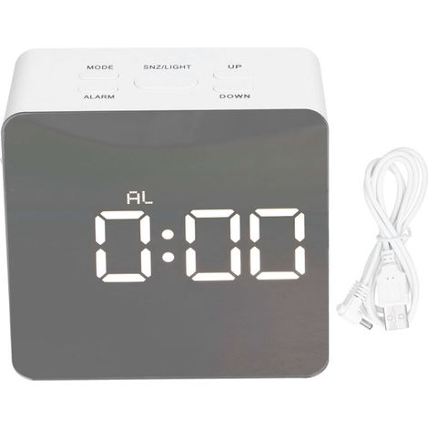 Réveil Miroir LED Multifonctionnel avec Affichage de la Température - JINFGERNE - Fonction Snooze et Alimentation USB – Idéal pour Chambre, Bureau et Salon