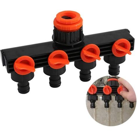 Tap Selector 4 Outlet Valves, 4 Way Distributor Faucet Connector Hose Diverter for Adjustable and Lockable Water Flow, Garden Irrigation (1/5)