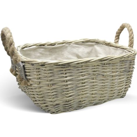 Cesta cestino portapane in vimini avorio con manici in juta cm 45 x 31 x h 19,5