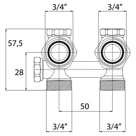Vanne double corps équerre monotube pour radiateur 6 connexions mural - écrou 3/4" (20/27) - Mâle 3/4 EK - Somatherm (1/2)