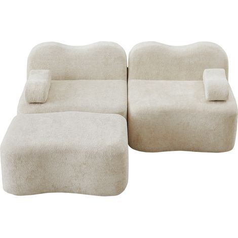 Sofá modular en L de 2 plazas con otomana, terciopelo beige, sin montaje, 192 x 167 x 70 cm, HOMVRA (1/5)