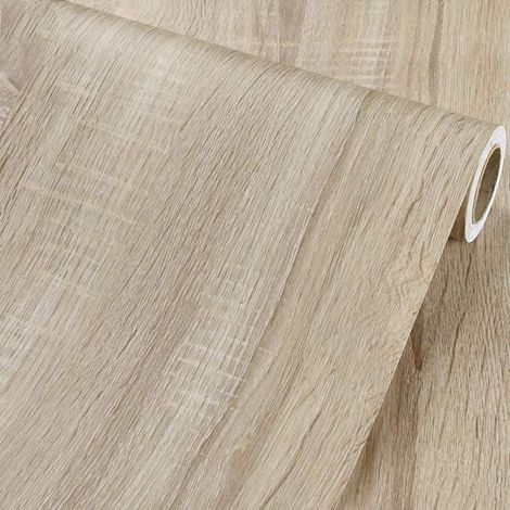 Autocollant de Meubles en Papier de Bois Clair en Rouleau de Vinyle adhésif en Bois Rustique pour armoires étagères Sticker Mural de Bureau, 40CMX3M (1/5)