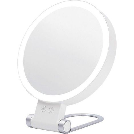 Miroir de maquillage LED, loupe 10x, 3 couleurs de lumière, support rotatif à 360°. (1/4)