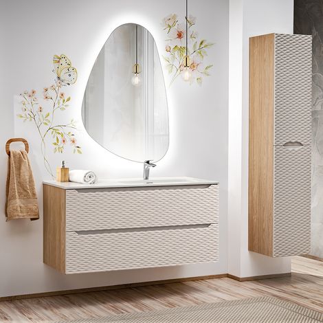 Set di mobili da bagno con lavabo Elora beige e marrone droite