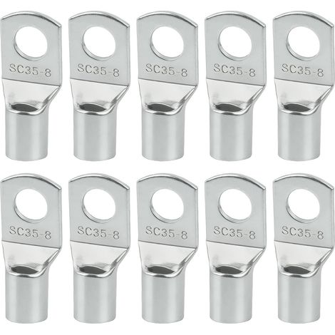 Cosses 35 mm² M8 Non Isolées Cosses à Electriques Sertir SC en Cuivre Étamé Connecteur de Câble Anneau Tubulaires Battery Terminals Annea pour Voiture Batterie Panneaux Solaires Industriel (1/5)