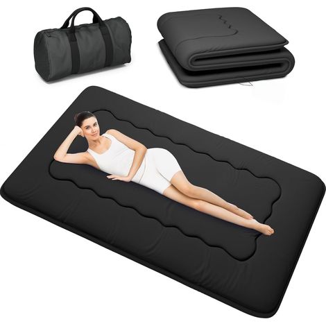 Matelas futon Portable Pliable, Matelas Tatami Pliable Japonais, Matelas de Couchage Portable pour dortoir avec Sac et Sangle,Sol,Camping Enroulable (Noir TM5, 90X200cm) (1/5)