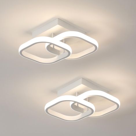 Lot de 2 Plafonniers LED Modernes, 24W 2700LM Petit Plafonnier LED Carré Luminaires Intérieur pour Chambre Salon Allée Couloir Balcon, Lumière Naturelle 4500K, Blanc 24cm (1/5)