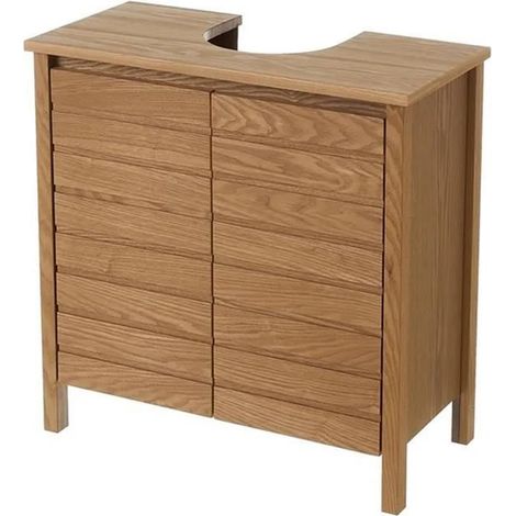 Meuble sous-lavabo de salle de bain, meuble de rangement en MDF coloris naturel - Longueur 60 x Hauteur 60 x Profondeur 30 cm (1/4)