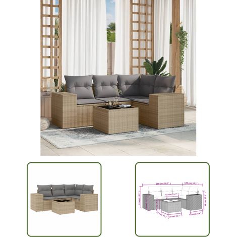 The Living Store Salon de jardin avec coussins 5 pcs beige résine tressée - Ensemble Salon De Jardin - Meuble De Jardin - Résine Tressée - Rotin Synthétique - Mobilier Extérieur (1/3)