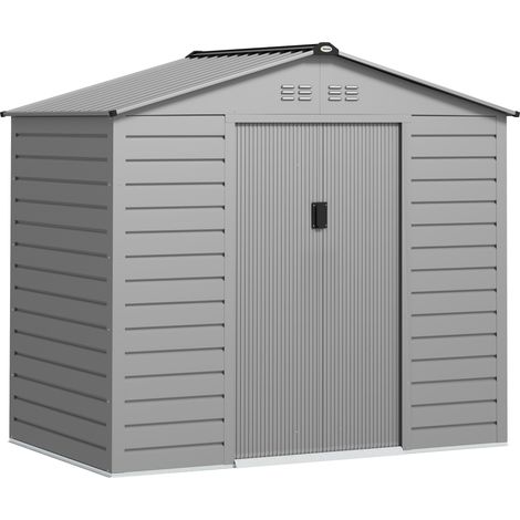Capannone per attrezzi in acciaio zincato 2,43㎡ 213x131x192cm con tetto a due falde, porta scorrevole bloccabile, capannone da giardino resistente alle intemperie, capannone da giardino per esterni, g (1/5)