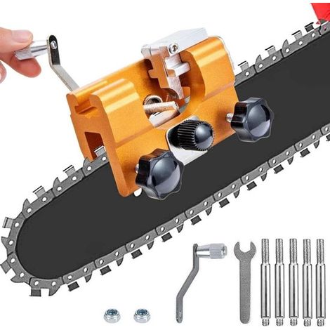 Kit d'affûtage pour chaîne de tronçonneuse – Outil portatif à manivelle – Compatible avec tous types de chaînes (1/5)