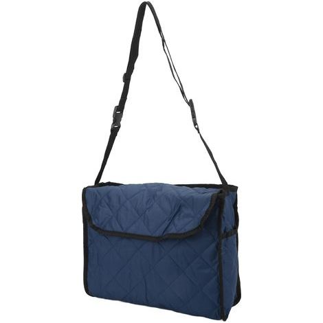 Sac à rangement suspendu pour fauteuil roulant, en coton matelassé bleu marine, accessoire pour déambulateur, chariot ou scooter. (1/5)