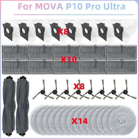 Pièces détachées pour aspirateur MOVA P10 Pro Ultra : rouleau principal, brosse latérale, filtre HEPA, lingette de nettoyage, sac à poussière (remplacement)