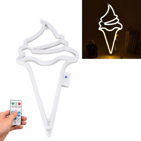 LED Néon, Crème Glacée Étanche Batterie Alimenté par USB Suspendu Décoratif Télécommande Néon, pour Noël Fête d'anniversaire Festival (Lumière blanche + lumière blanche chaude) (1/5)