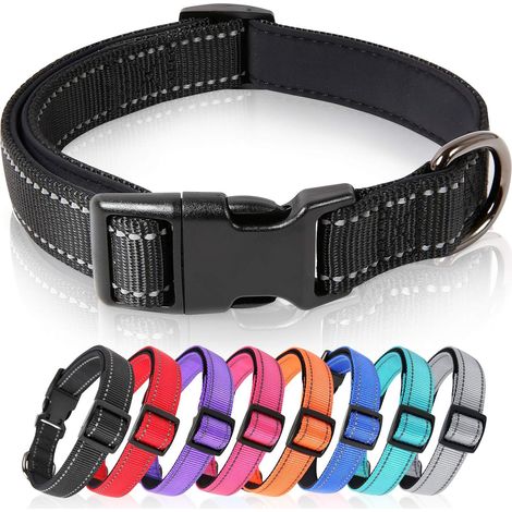 Collier de petit chien réglable en nylon doux et respirant réfléchissant (M, noir)