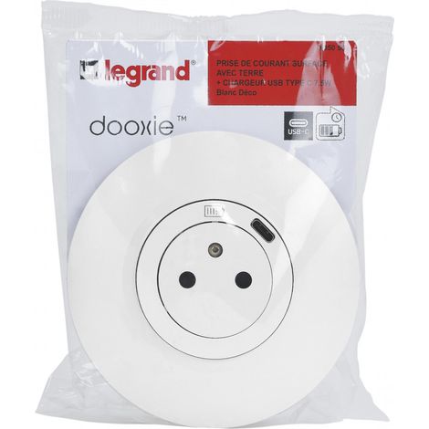 Dooxie prise de courant + chargeur usbx1 type c 1 poste complet deco blanc (095056) (1/4)