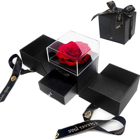 Coffret Rose Éternelle, Écrin Cadeau avec Roses Préservées Artisanales, Bijoux et Fleurs Séchées en Boîte (1/5)