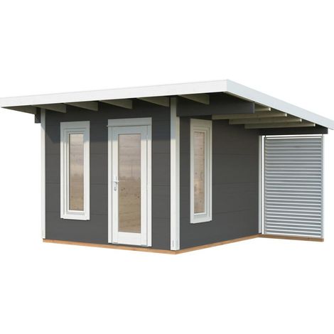 Abri de jardin en bois Grace 8,1+4,1 m2 Peint gris foncé + blanc (1/4)