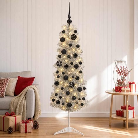 vidaXL Artificial Slim Christmas Tree with Bauble 150 cm 150 LEDs (1/5)