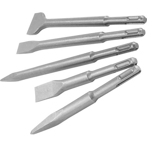 Lot de 5 forets à percussion à tige ronde en acier 40Cr, pointe plate, pour marteau perforateur. (1/5)
