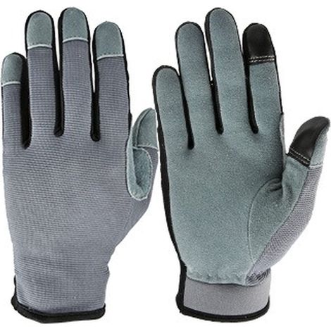 Robusti guanti da giardinaggio e da lavoro in pelle: offrono un'eccellente protezione, sono antiscivolo e resistenti, adatti per piantare, curare il giardino e muovere terra. Colore grigio, taglia L. (1/5)