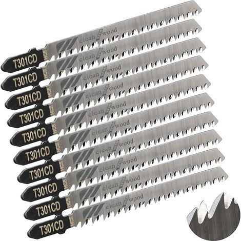 10 pièces lames de scie sauteuse Lame pour la coupe optimisée du bois, du PVC et du plastique, de scie sauteuse emmanchement T. (1/5)