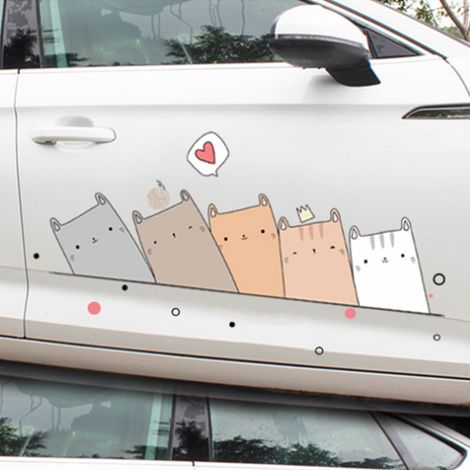 Autocollant de voiture chat mignon, motif dessin animé, en polypropylène imperméable, pour la décoration intérieure et extérieure. Dimensions : 20 x 72 cm / 7,9 x 28,4 pouces. (1/5)