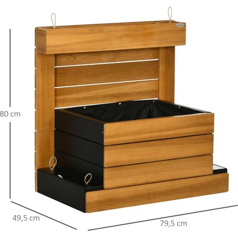 Potager surélevé avec 4 bacs à fleurs, jardinière avec système d'arrosage automatique, doublure en polaire, en bois, marron, 79,5 x 49,5 x 80 cm