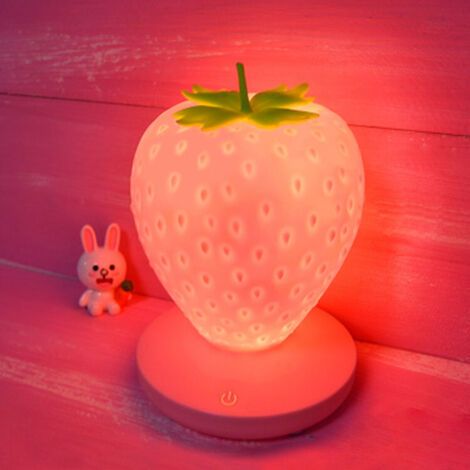 royaluxe -Veilleuse pour enfant en forme de fraise en silicone avec changement de couleur - Rechargeable par USB - 3 modes - Interrupteur tactile - Cadeau pour anniversaire, Noël - rose (1/3)