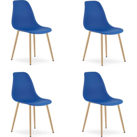 Set di 4 Sedie WAT Blu in Polipropilene con Gambe Effetto Legno (1/5)