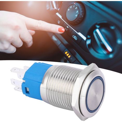 Interrupteur à bouton-poussoir métallique 16 mm avec LED, réarmement automatique, 1NO 1NC, pour modification automobile (lumière bleue 12 V) (1/5)