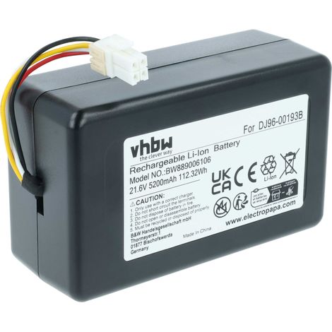 vhbw Akku kompatibel mit Samsung Powerbot VR20J9259UK/SW, VR20J9259UC/EG, VR20M7070WS/AX Saugroboter (5,2 Ah, 21,6 V, Li-Ion)