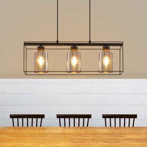 GBLY Vintage Hängelampe Schwarz Esszimmerlampe - 3 Flammig Pendelleuchte Höhenverstellbar Esstischlampe Hängend Glas E27 Vintage Hängeleuchte für Wohnzimmer küche Schlafzimmer (ohne Leuchtmittel)
